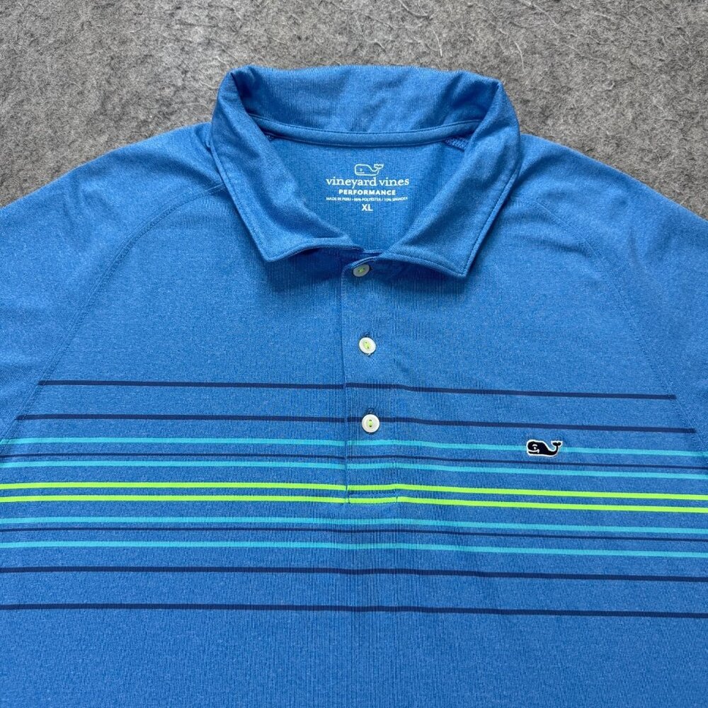 Vineyard Vines Performance Polo Shirt Men XL Blue Striped Stretch 50" x 31"